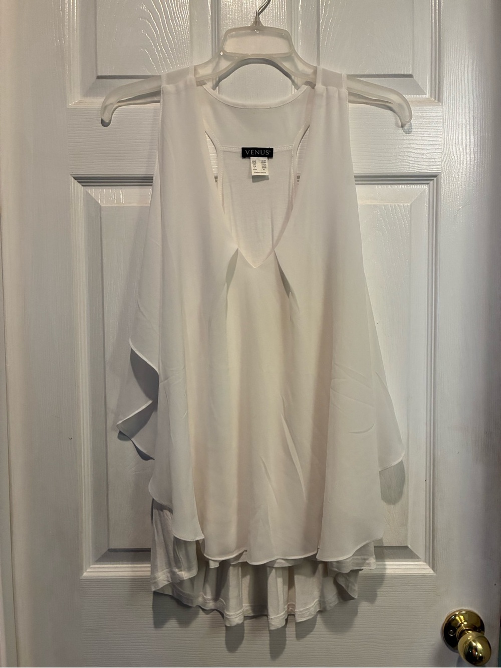 VENUS White Sleeveless V-Neck Layered Chiffon Top